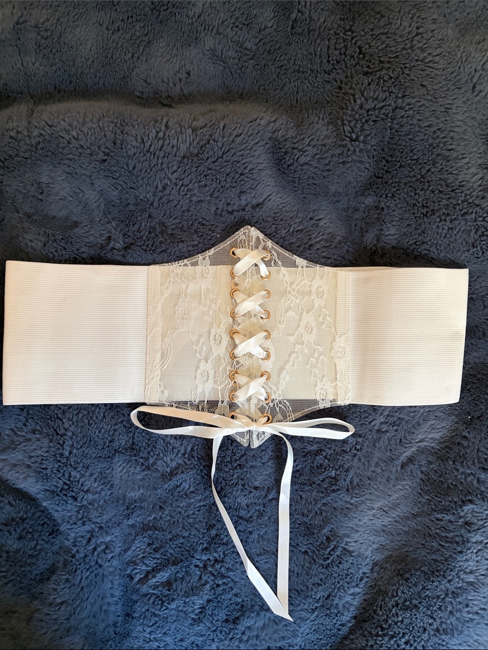 White Lace Corset Waist Belt with Ribbon Lacing - Women Accessories